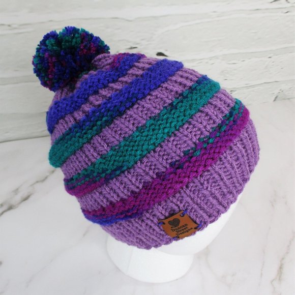 Duncan Street Designs Purple Power Hand Knit Beanie Hat - Picture 6 of 7